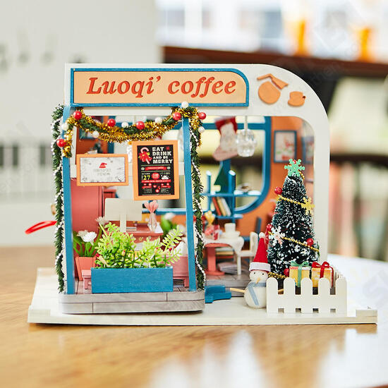 K-046 DIY Assembled Luoqi Coffee Cabin Doll House Christmas Gifts Model Toy