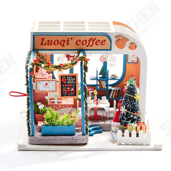 K-046 DIY Assembled Luoqi Coffee Cabin Doll House Christmas Gifts Model Toy