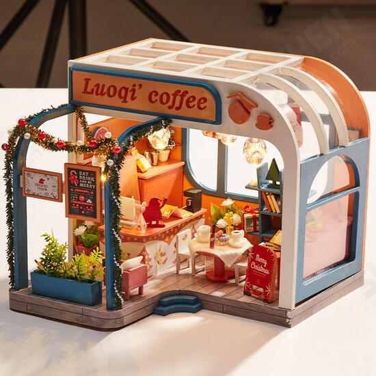 K-046 DIY Assembled Luoqi Coffee Cabin Doll House Christmas Gifts Model Toy