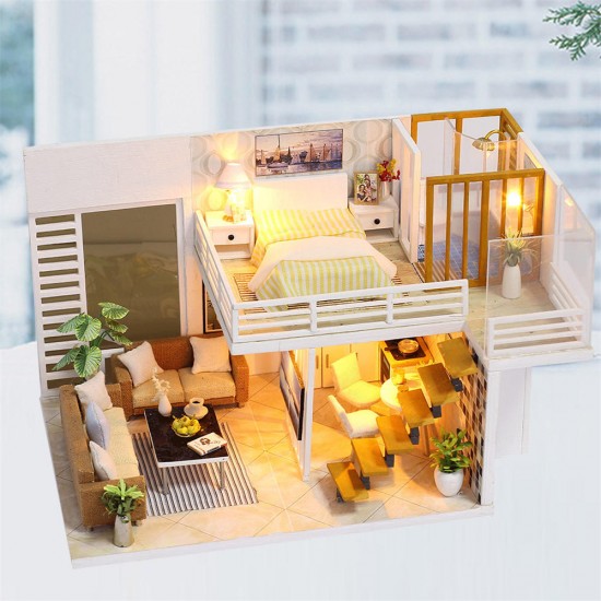 K031 Simple And Elegan DIY Doll House With Furniture Light Cover Gift Toy