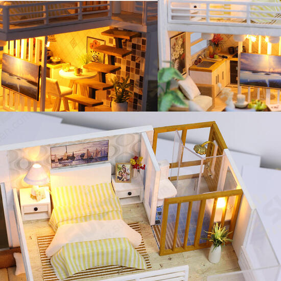 K031 Simple And Elegan DIY Doll House With Furniture Light Cover Gift Toy