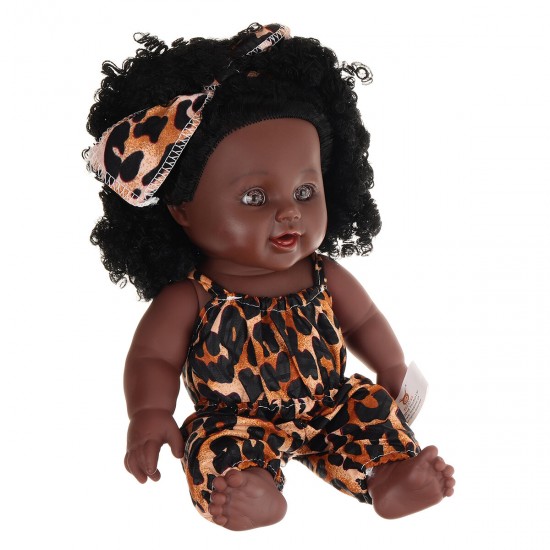 12Inch Simulation Soft Silicone Vinyl PVC Black Baby Fashion Doll Rotate 360° African Girl Perfect Reborn Doll Toy for Birthday Gift