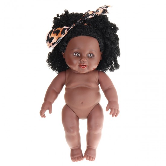 12Inch Simulation Soft Silicone Vinyl PVC Black Baby Fashion Doll Rotate 360° African Girl Perfect Reborn Doll Toy for Birthday Gift