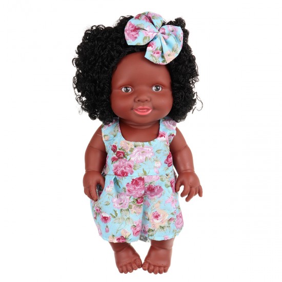 25CM Cute Soft Silicone Joint Movable Lifelike Realistic African Black Reborn Baby Doll for Kids Gift