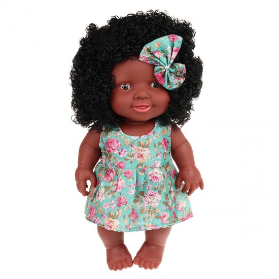 25CM Cute Soft Silicone Joint Movable Lifelike Realistic African Black Reborn Baby Doll for Kids Gift