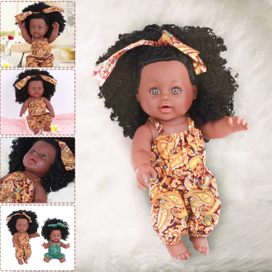 30CM 12 Inch Cute Soft Silicone Lifelike Realistic Arms Legs Moveable Reborn African Baby Doll