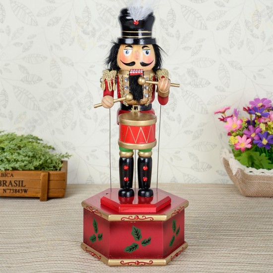 32cm Wooden Music Box Nutcracker Doll Soldier Vintage Handcraft Decoration Christmas Gifts