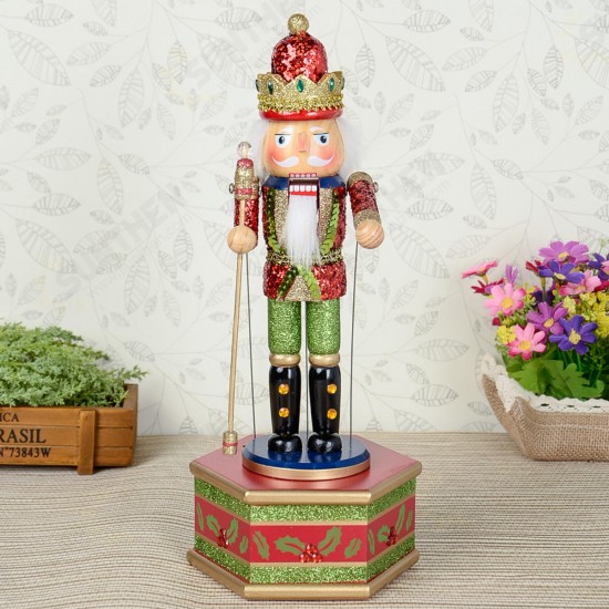 32cm Wooden Music Box Nutcracker Doll Soldier Vintage Handcraft Decoration Christmas Gifts