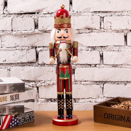 38cm Wooden Nutcracker Doll Soldier Vintage Handcraft Decoration Christmas Gifts