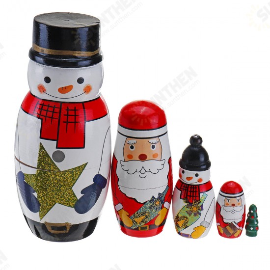 5PCS Russian Wooden Nesting Matryoshka Doll Handcraft Decoration Christmas Gifts