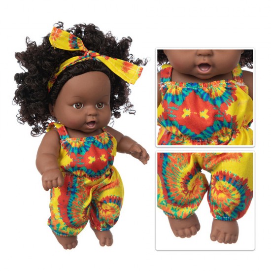 8 Inch Silicone Vinyl Dress Up Fashion African Girl Realistic Reborn Lifelike Newborn Baby Doll Toy for Kids Gift