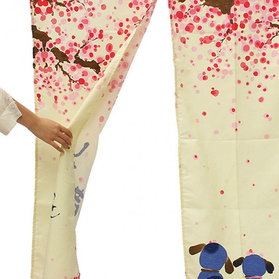 150 x 85cm Romantic Blossom Cherry Sakura and Little Dog Japanese Noren Doorway Curtain