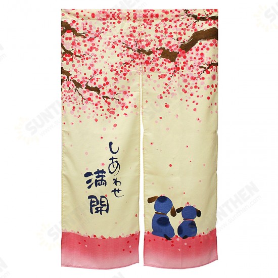 150 x 85cm Romantic Blossom Cherry Sakura and Little Dog Japanese Noren Doorway Curtain