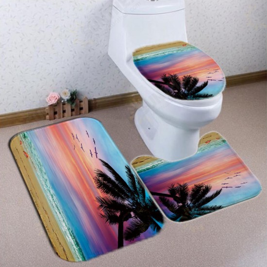 Beach Sunset Style Waterproof Bathroom Shower Curtain Toilet Cover Mat Non-Slip Rug Set for Bathroom Home Hotel