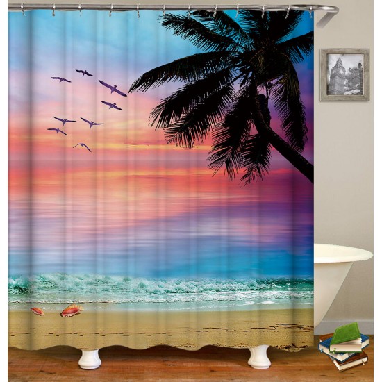 Beach Sunset Style Waterproof Bathroom Shower Curtain Toilet Cover Mat Non-Slip Rug Set for Bathroom Home Hotel