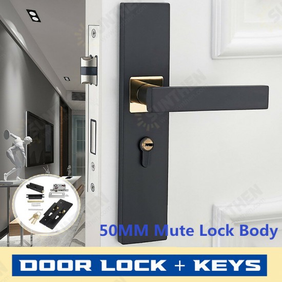 Black Steel Home Door Entry Lever Handle Locks + 3 Keys Set For Indoor Wood Door