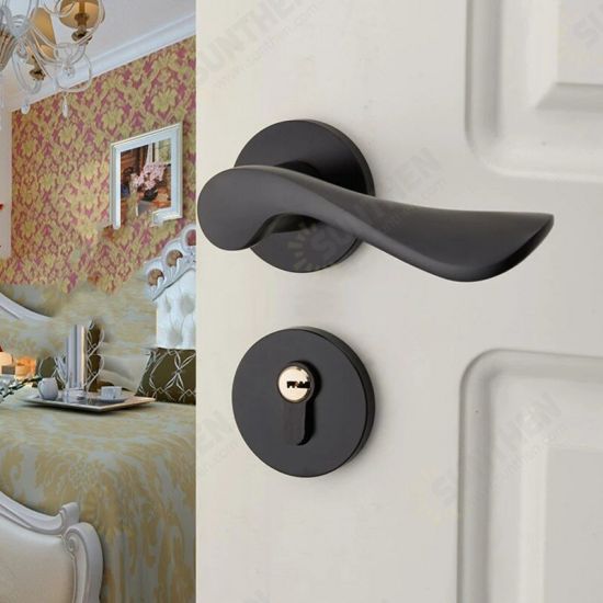 Matte Black Aluminum Door Lock Mechanical Interior Door Handle Cylinder Lock Lever Latch Home Security Mute Locker With Keys New Home Accessories