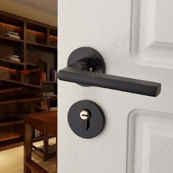 Matte Black Aluminum Door Lock Mechanical Interior Door Handle Cylinder Lock Lever Latch Home Security Mute Locker With Keys New Home Accessories