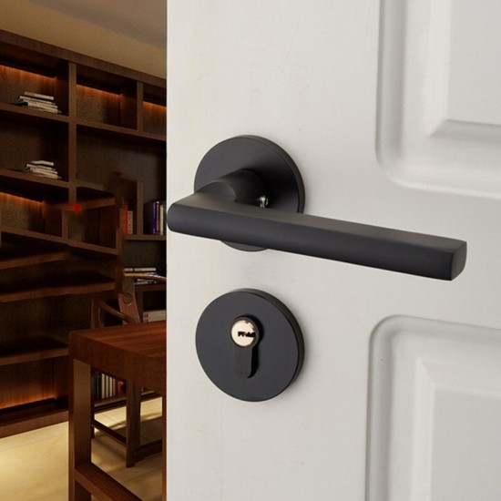 Matte Black Aluminum Door Lock Mechanical Interior Door Handle Cylinder Lock Lever Latch Home Security Mute Locker With Keys New Home Accessories