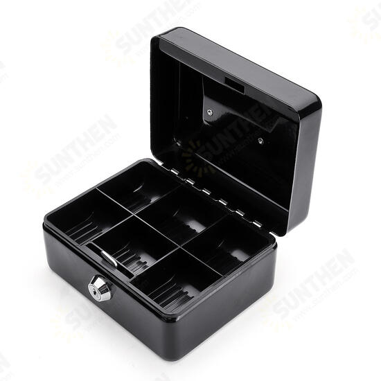 Mini Portable Money Safe Storage Case Black Sturdy Metal With Coin Tray Cash Carry Box