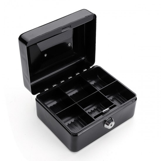 Mini Portable Money Safe Storage Case Black Sturdy Metal With Coin Tray Cash Carry Box