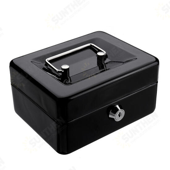 Mini Portable Money Safe Storage Case Black Sturdy Metal With Coin Tray Cash Carry Box