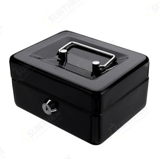 Mini Portable Money Safe Storage Case Black Sturdy Metal With Coin Tray Cash Carry Box