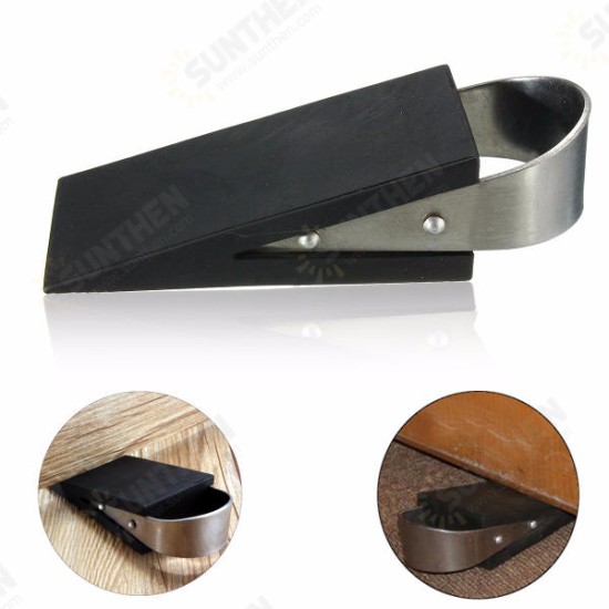 Rubber & Stainless Steel Door Stop Wedge Safety Protector Stopper Block