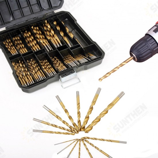 100/130pcs HSS Twist Drill Bit Set Titanium-Coated Drill Bits Woodworking Masonry Drill for Wood Steel