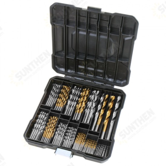 100/130pcs HSS Twist Drill Bit Set Titanium-Coated Drill Bits Woodworking Masonry Drill for Wood Steel 100/130pcs HSS Twist Drill Bit Set Titanium-Coated Drill Bits Woodworking Masonry Drill for Wood Steel
