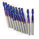 10Pcs 3.175mm Shank 0.8x8mm Nano Blue Coated Spiral Ball Nose End Mill CNC Milling Cutter