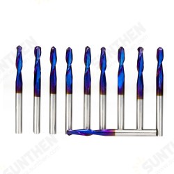 10Pcs 3.175mm Shank 0.8x8mm Nano Blue Coated Spiral Ball Nose End Mill CNC Milling Cutter