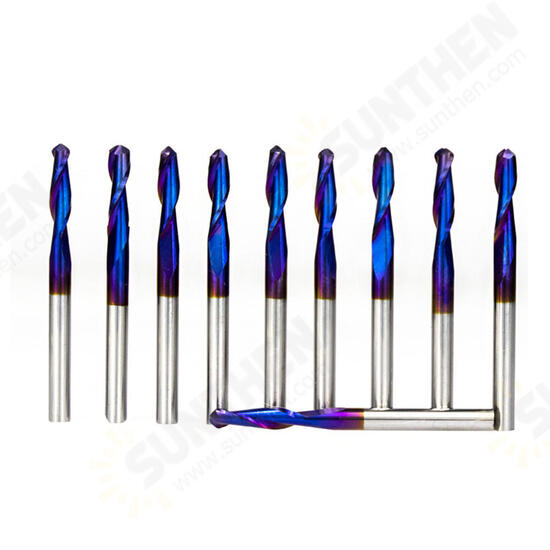 10Pcs 3.175mm Shank 0.8x8mm Nano Blue Coated Spiral Ball Nose End Mill CNC Milling Cutter