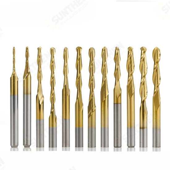 10Pcs 3.175mm Shank Titanium Coated Ball Nose End Mill Carbide Milling Cutter Spiral CNC Router Bit Engraving Bit