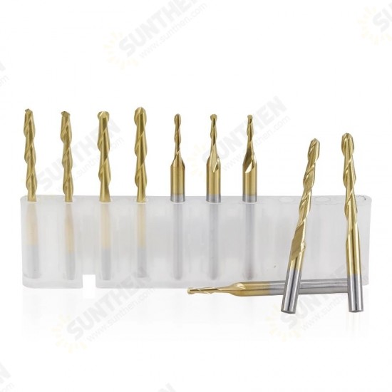 10Pcs 3.175mm Shank Titanium Coated Ball Nose End Mill Carbide Milling Cutter Spiral CNC Router Bit Engraving Bit 10Pcs 3.175mm Shank Titanium Coated Ball Nose End Mill Carbide Milling Cutter Spiral CNC Router Bit Engraving Bit