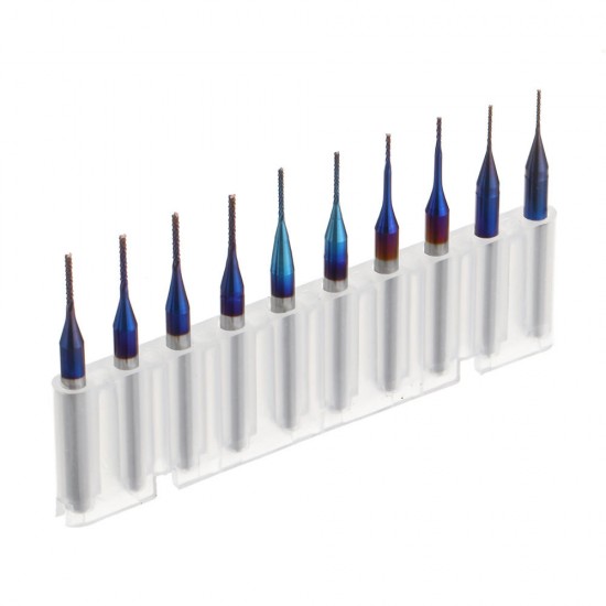 10pcs 0.6-1.0mm Blue NACO Coated PCB Bits Carbide Engraving Milling Cutter For CNC Tool Rotary Burrs