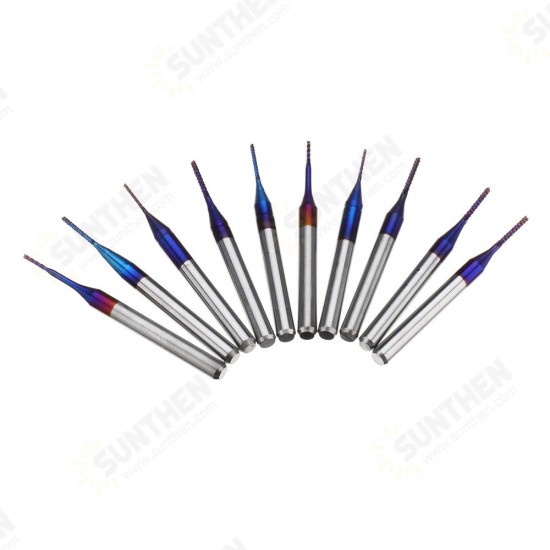 10pcs 0.6-1.0mm Blue NACO Coated PCB Bits Carbide Engraving Milling Cutter For CNC Tool Rotary Burrs