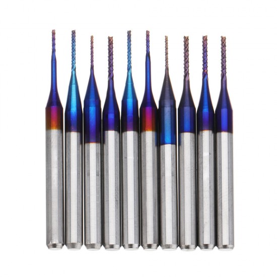 10pcs 0.6-1.0mm Blue NACO Coated PCB Bits Carbide Engraving Milling Cutter For CNC Tool Rotary Burrs