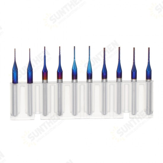 10pcs 0.6-1.0mm Blue NACO Coated PCB Bits Carbide Engraving Milling Cutter For CNC Tool Rotary Burrs