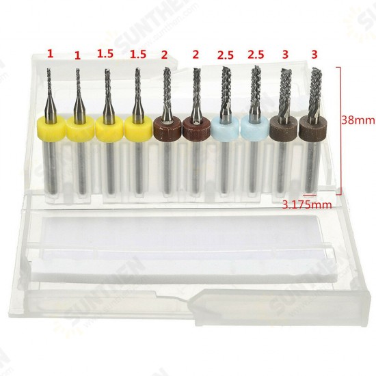 10pcs 1/1.5/2/2.5/3mm Carbide End Mill Cutter PCB Drill Bit