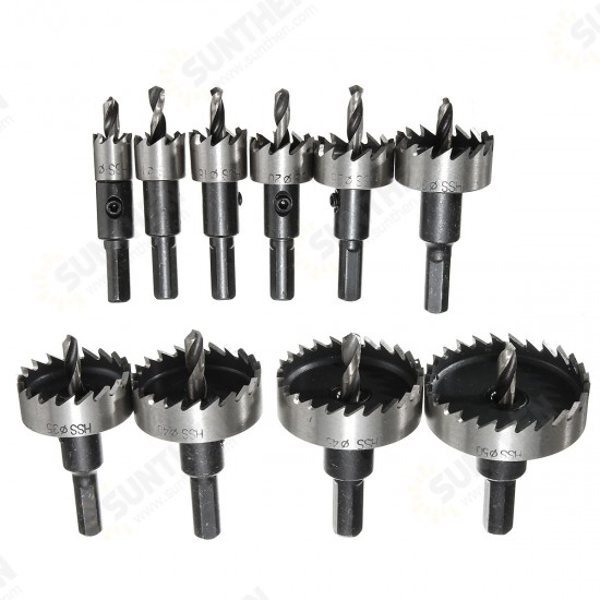 10pcs 12/16/18/20/25/30/35/40/45/50mm HSS Hole Saw Cutter Set 12-50mm Metal Wood Alloy Drill Bit 10pcs 12/16/18/20/25/30/35/40/45/50mm HSS Hole Saw Cutter Set 12-50mm Metal Wood Alloy Drill Bit
