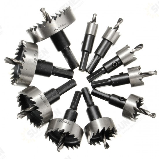 10pcs 12/16/18/20/25/30/35/40/45/50mm HSS Hole Saw Cutter Set 12-50mm Metal Wood Alloy Drill Bit 10pcs 12/16/18/20/25/30/35/40/45/50mm HSS Hole Saw Cutter Set 12-50mm Metal Wood Alloy Drill Bit
