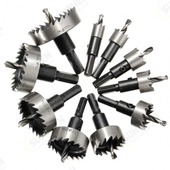 10pcs 12/16/18/20/25/30/35/40/45/50mm HSS Hole Saw Cutter Set 12-50mm Metal Wood Alloy Drill Bit