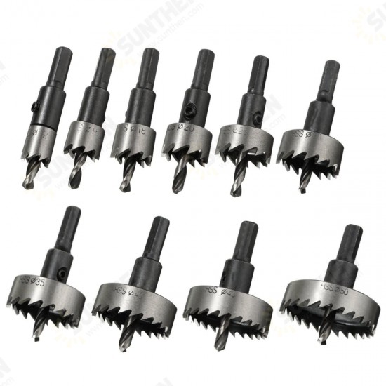10pcs 12/16/18/20/25/30/35/40/45/50mm HSS Hole Saw Cutter Set 12-50mm Metal Wood Alloy Drill Bit 10pcs 12/16/18/20/25/30/35/40/45/50mm HSS Hole Saw Cutter Set 12-50mm Metal Wood Alloy Drill Bit