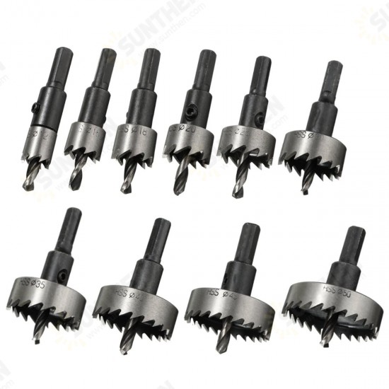 10pcs 12/16/18/20/25/30/35/40/45/50mm HSS Hole Saw Cutter Set 12-50mm Metal Wood Alloy Drill Bit