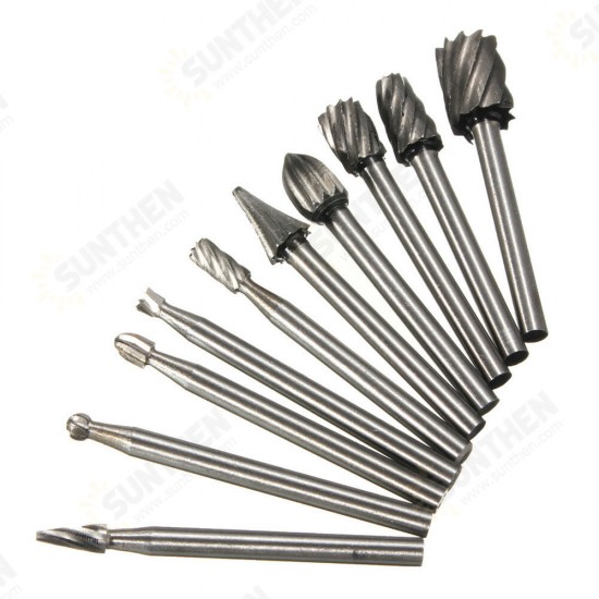 10pcs 1/8 Inch Shank Milling Rotary File Burrs Bit Set Wood Carving Rasps Router Bits Grinding Head