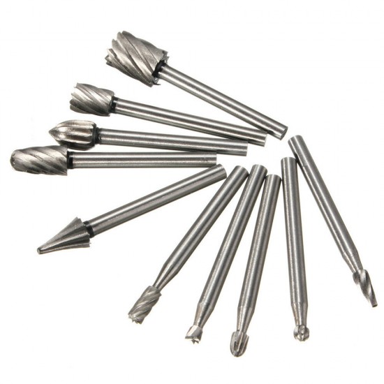 10pcs 1/8 Inch Shank Milling Rotary File Burrs Bit Set Wood Carving Rasps Router Bits Grinding Head