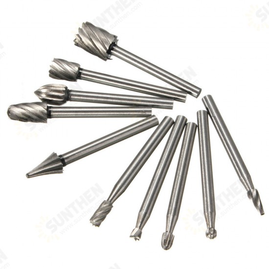 10pcs 1/8 Inch Shank Milling Rotary File Burrs Bit Set Wood Carving Rasps Router Bits Grinding Head