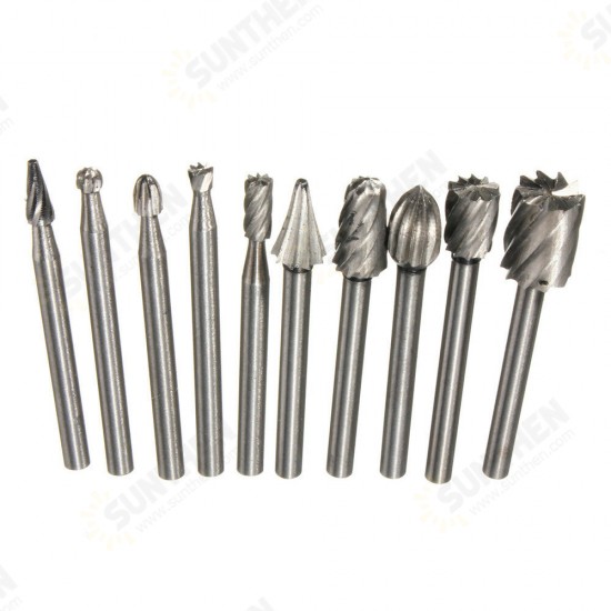 10pcs 1/8 Inch Shank Milling Rotary File Burrs Bit Set Wood Carving Rasps Router Bits Grinding Head 10pcs 1/8 Inch Shank Milling Rotary File Burrs Bit Set Wood Carving Rasps Router Bits Grinding Head