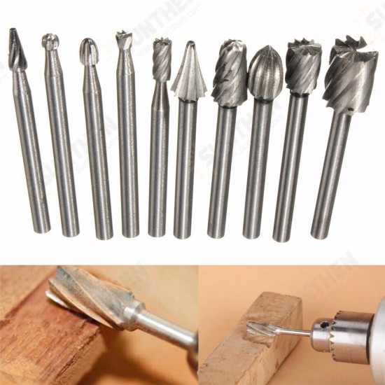 10pcs 1/8 Inch Shank Milling Rotary File Burrs Bit Set Wood Carving Rasps Router Bits Grinding Head